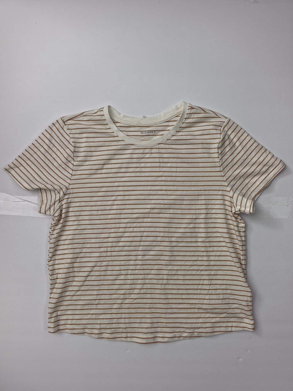 Old Navy Cream T-Shirt with Thin Tan Stripes